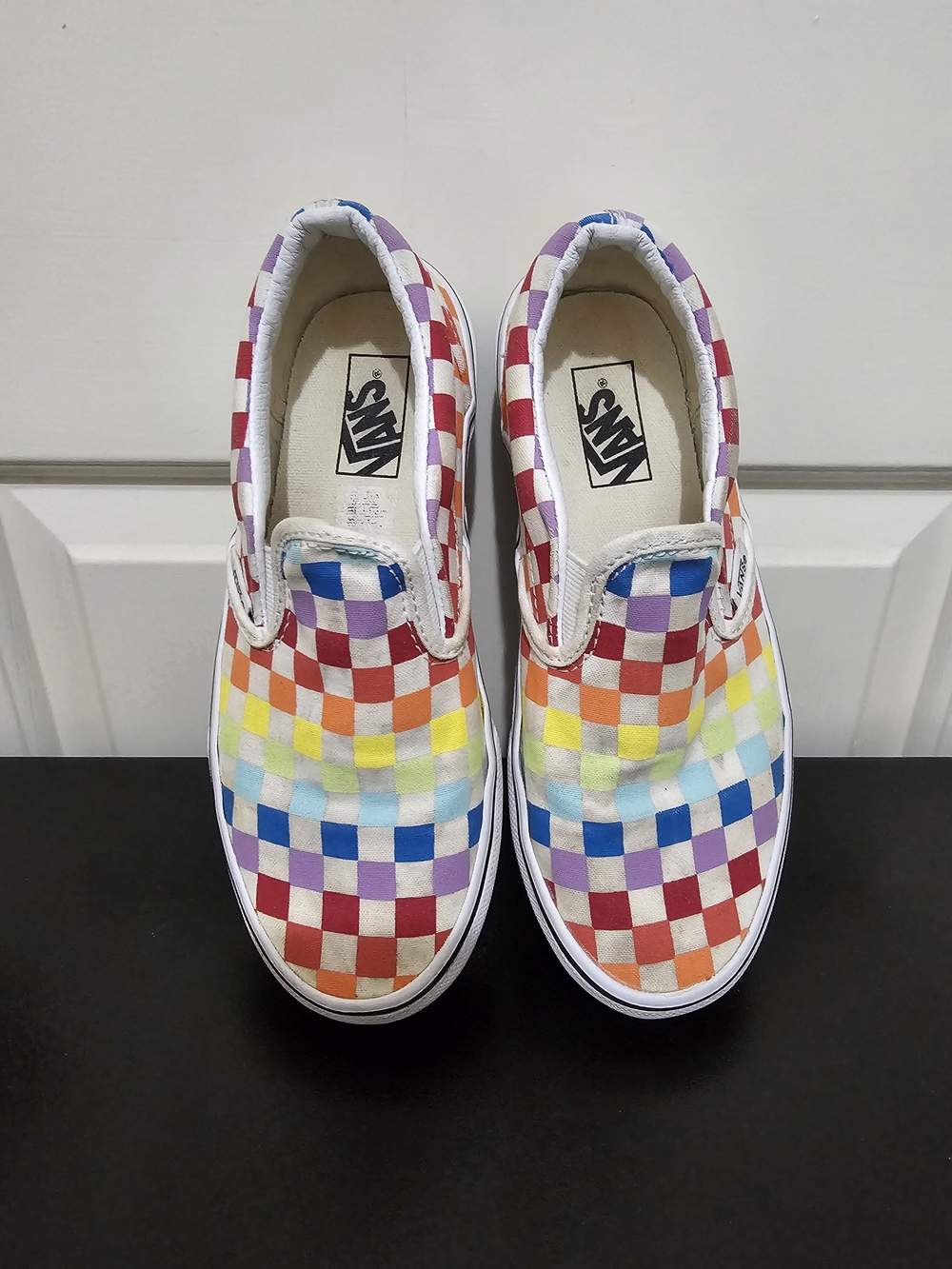 Vans Kids' Rainbow Checkerboard Slip-On Shoes - Multicolor